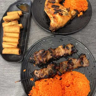 Chicken Inasal with Rice Special + Pork BBQ plate + Lumpiang Shanghai