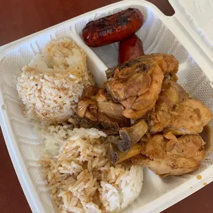 a styrofoam container of food