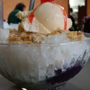 a bowl of ice cream and fruit
