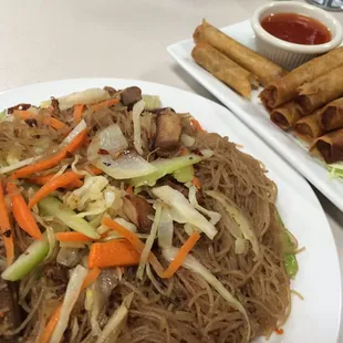 Pancit Bihon with Vegetables and Lumpia Shanghai