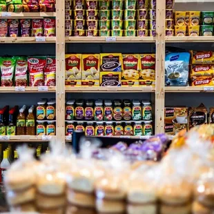 shelves full of food items