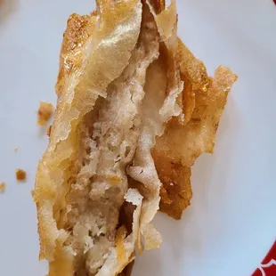 Inside of a turon (half sliced of a thin banana)