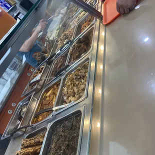 Steam table of premade foods...
