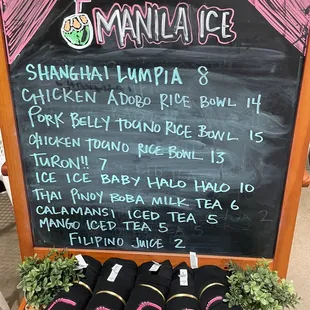 Chalkboard menu with t shirts!