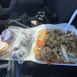 Pancit, ube cookies and cupcake