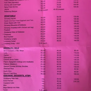 Catering menu