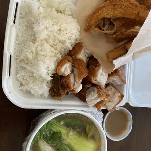 Fried Fish &amp; Lechon with Rice and a side of Sinigang