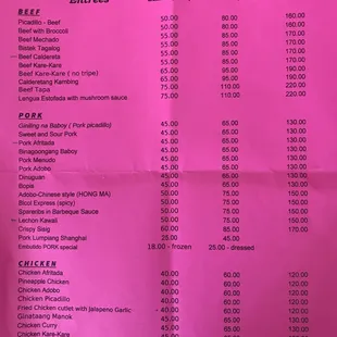 Catering menu