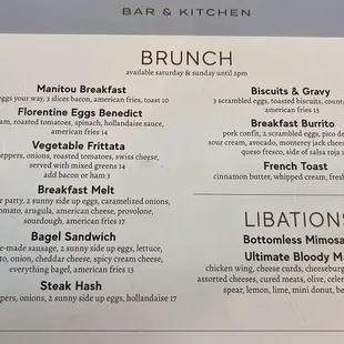 Brunch menu
