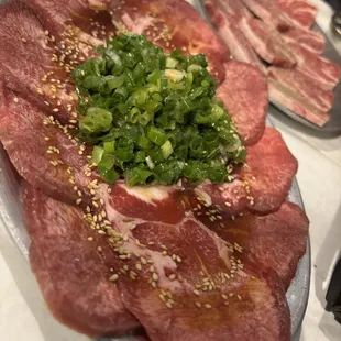 Beef tongue thin with scallions