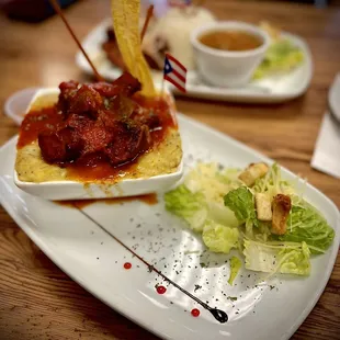 Mofongo with fried pork chunks.