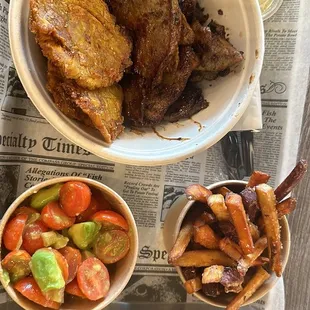 Steak fried, sweet potato and avocado salad