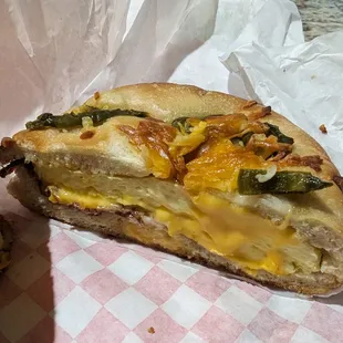 #5 breakfast bagel sandwich with bacon, egg, cheese on a jalapeno bagel (usually comes with jalapenos inside as well, but I don't need those