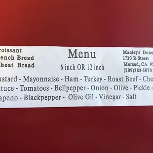 This is the order form to either order a sandwich (which are the BEST)!!