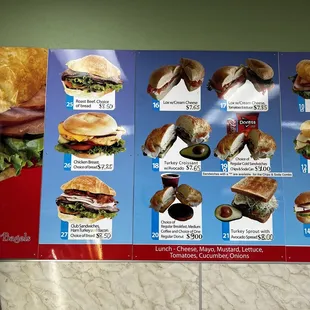a menu of sandwiches