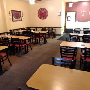 empty tables and chairs