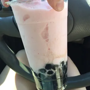 Strawberry boba smoothie extra boba