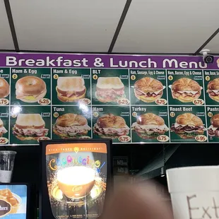 Breakfast and lunch menu