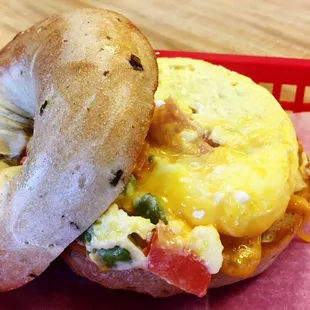 Egg omelet on a jalapeño bagel...