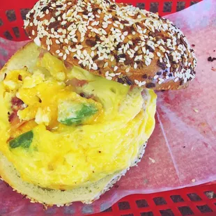 Egg Omelet on an everything bagel.. yummy