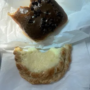 Chocolate donut and cheese danish