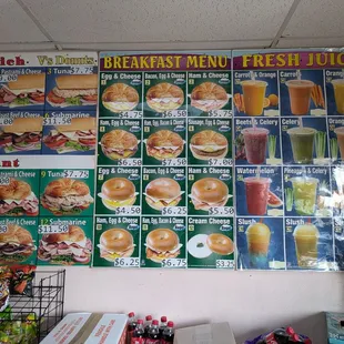Sanewhich and fresh juice menu