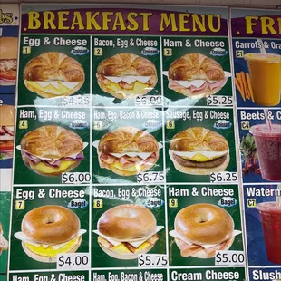 breakfast menu and drinks