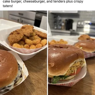 a burger and tater tots