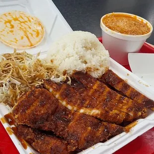 Chicken Katsu plate side of tteokbokki w/ mozzarella