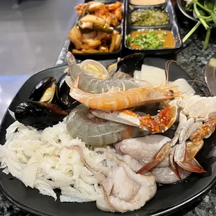 a variety of seafoods