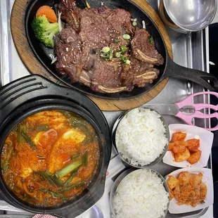 a variety of food items on a tray