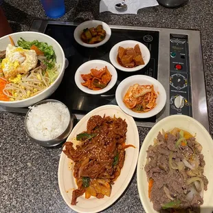 Bibimbap, Pork Bulgogi, Beef Bulgogi