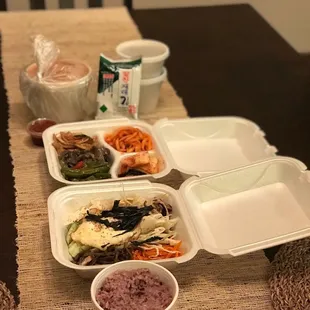 Bibimbap with tofu, free banchan, soon dubu