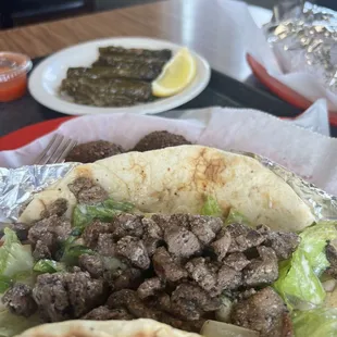Lamb Shawarma, and Grape Leaves. Tasty!
