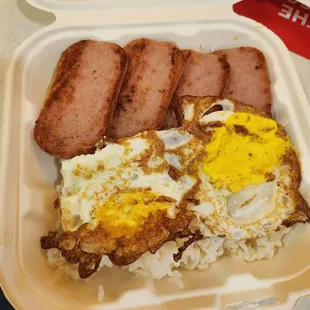 All-day breakfast spam and eggs.  Why not just say luncheon meat?