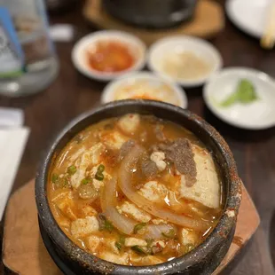 Beef spicy soft tofu soup
