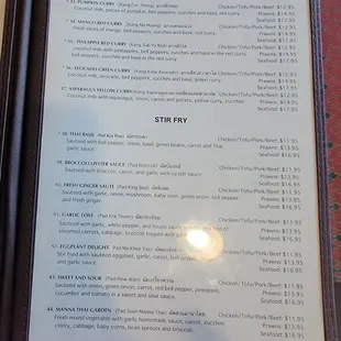 the menu for the restaurant