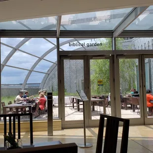 Outdoor seating and garden.