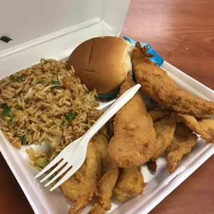 2 PC Fish 6 pc shrimp w/ fried rice