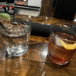 Vodka tonic and Old fashioned