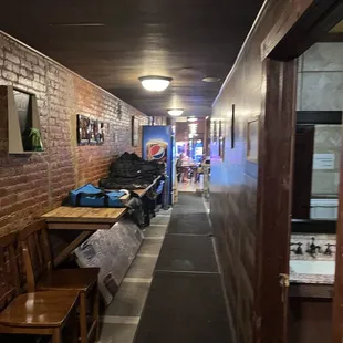 Back hallway where bathrooms are.