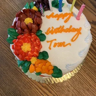 Birthday cake with Autumn flowers