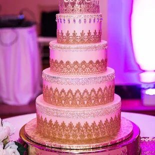 My beautiful wedding cake from manninos. Using gold ribbon and rhinestone trim I gave them