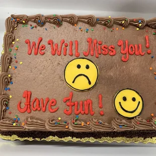 Cake for my manager&apos;s last day. Chocolate cake with chocolate buttercream and chocolate sprinkles on the side. So moist!