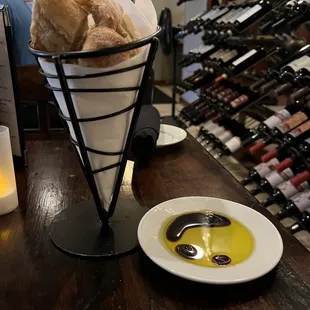Bread. Balsamic vinegar. EVOO.