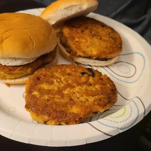 Friday's special is Salmon Patties served with mashed potatoes/brown gravy and corn.