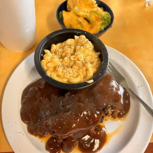 Meatloaf, Mac and cheese, broccoli and cheese