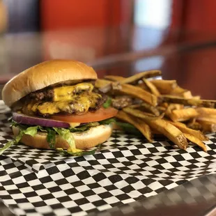 Thursday special double cheese burger with fries for only $6 ! Made fresh to order all angus beef !