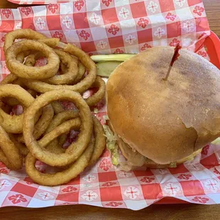 Double Cheeseburger and Onion Rings