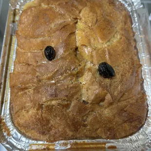 Hot out of oven bread pudding.  Yummy!  Thank you Manny!
